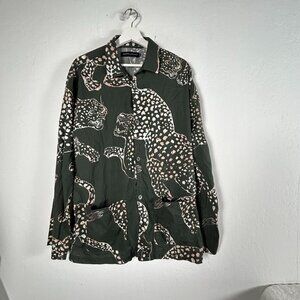 Desmond & Dempsey Men’s The Jag Print Pajama Shirt XL Green Long Sleeve Pockets